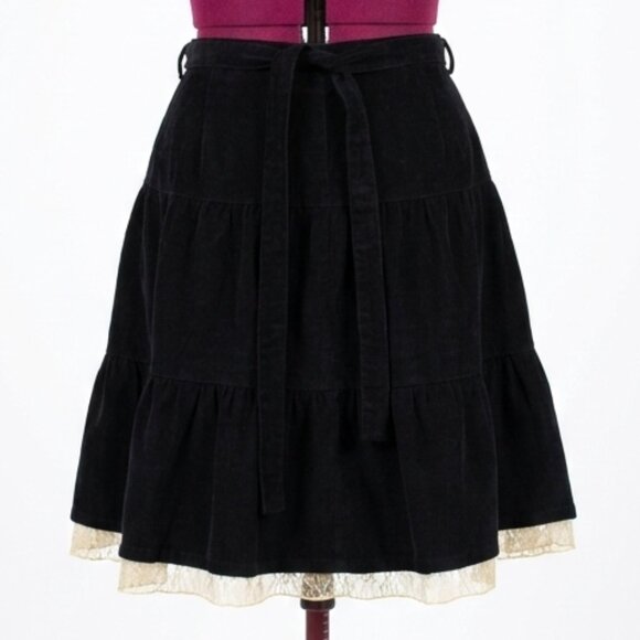 NEVADA - Fine Wale Corduroy Skirt - Brown Button-Front with lace hem - Size 16 - Picture 2 of 12